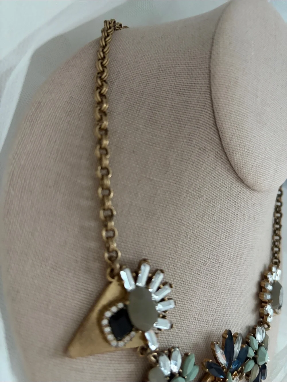 J. Crew Gold Floral Statement Necklace with Mint, Navy & Black Accents